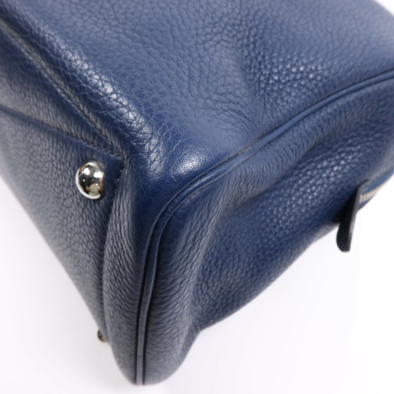HERMES Clemence皮革Victolia 35銀扣手挽袋Bleu Saphir-4