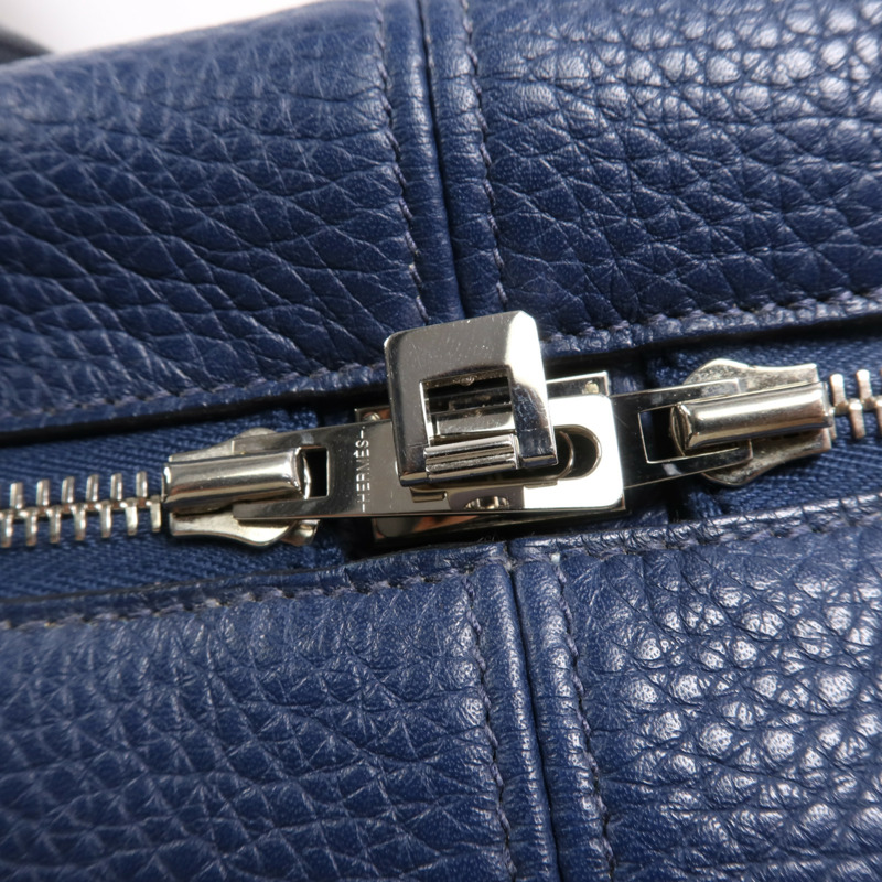 HERMES Clemence皮革Victolia 35銀扣手挽袋Bleu Saphir-9