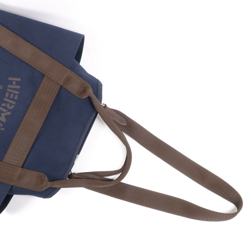 HERMES 帆布Sac De Pansage Groom銀扣手挽肩背兩用袋Bleu Indigo/Feu-3