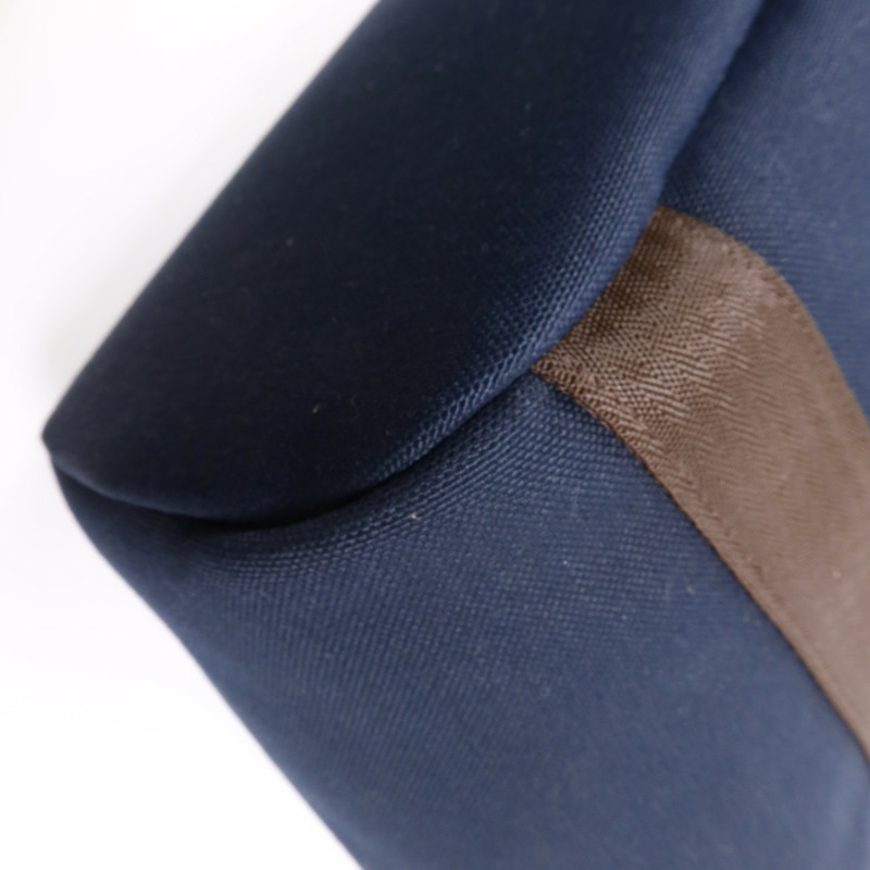 HERMES 帆布Sac De Pansage Groom銀扣手挽肩背兩用袋Bleu Indigo/Feu-7