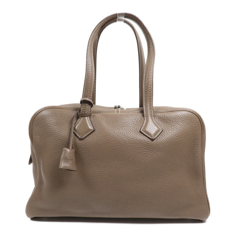 HERMES Clemence皮革Victoria 35銀扣手挽袋Etoupe