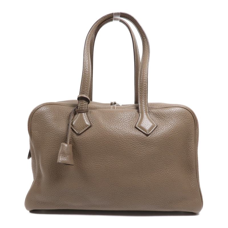 HERMES Clemence皮革Victoria 35銀扣手挽袋Etoupe-0