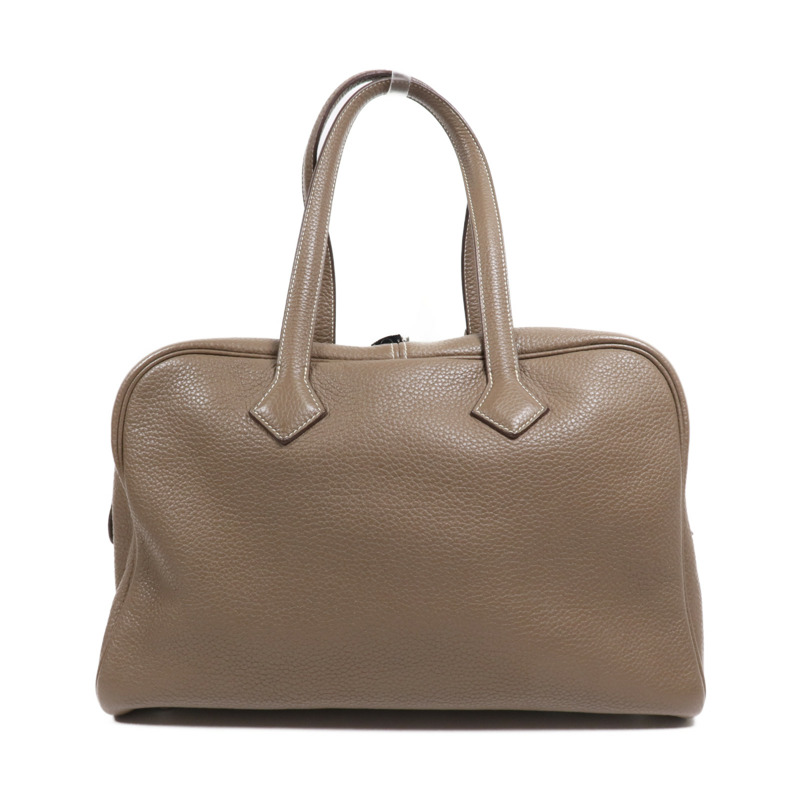 HERMES Clemence皮革Victoria 35銀扣手挽袋Etoupe-1