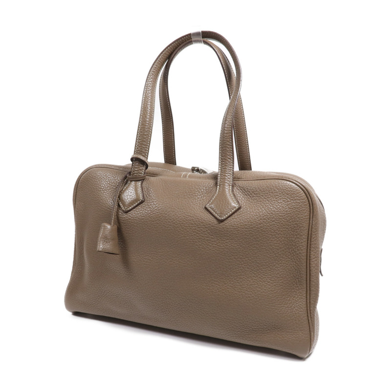 HERMES Clemence皮革Victoria 35銀扣手挽袋Etoupe-2