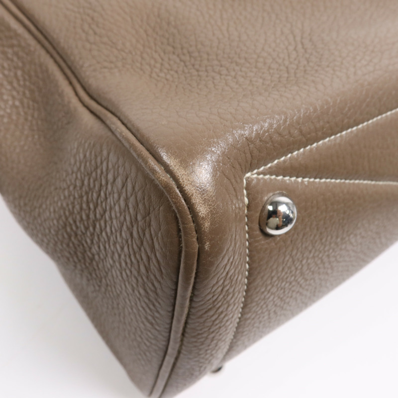 HERMES Clemence皮革Victoria 35銀扣手挽袋Etoupe-5
