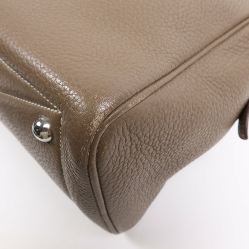 HERMES Clemence皮革Victoria 35銀扣手挽袋Etoupe-6