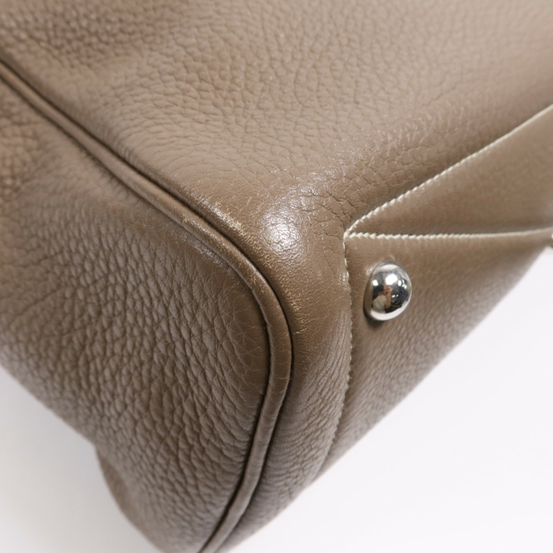 HERMES Clemence皮革Victoria 35銀扣手挽袋Etoupe-7