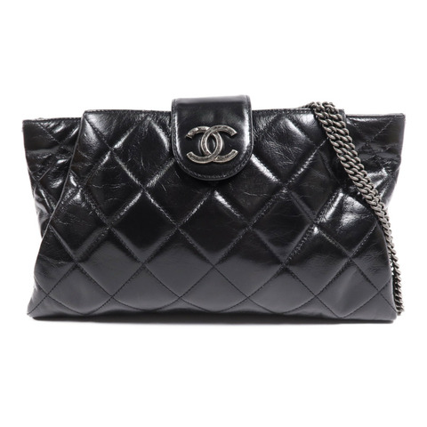 CHANEL 牛皮皮革Chain Shoulder Bag銀扣鏈帶肩背袋