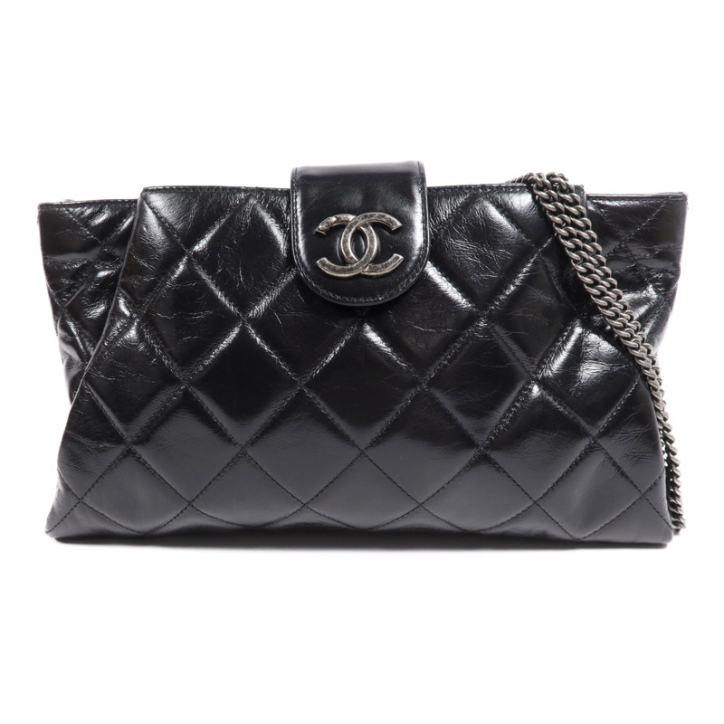 CHANEL 牛皮皮革Chain Shoulder Bag銀扣鏈帶肩背袋-0