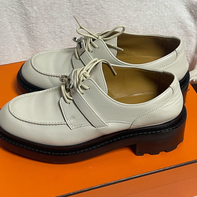 Hermes 愛馬仕Kelly 扣37.5樂福鞋牛津鞋銀扣-3