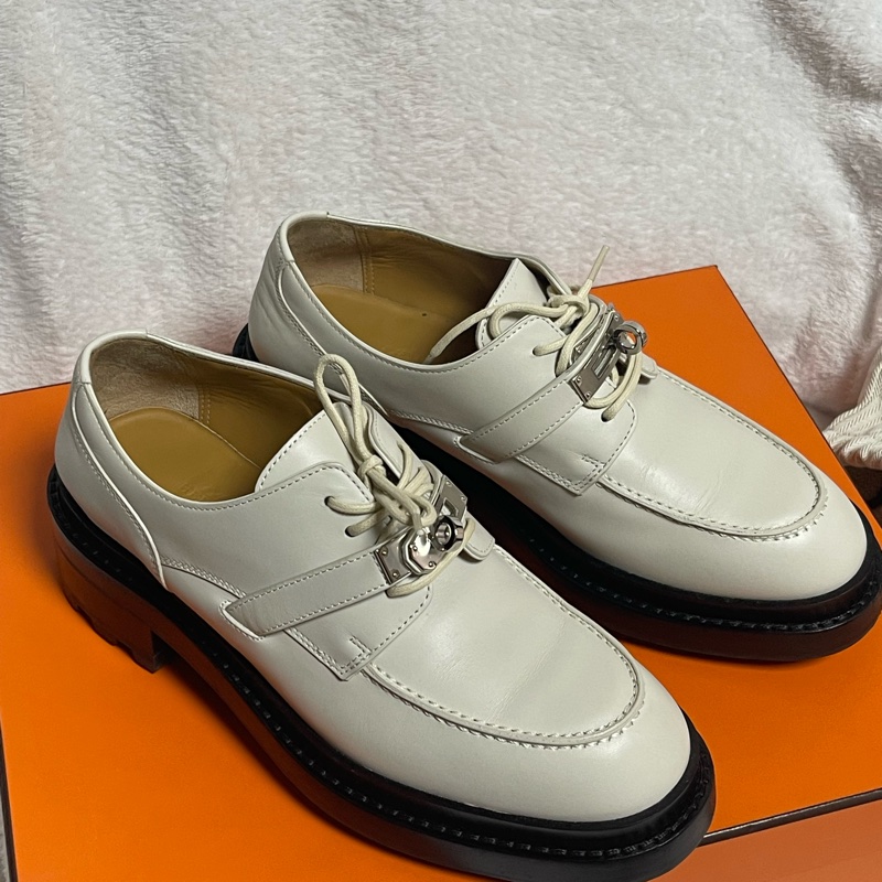 Hermes 愛馬仕Kelly 扣37.5樂福鞋牛津鞋銀扣-5