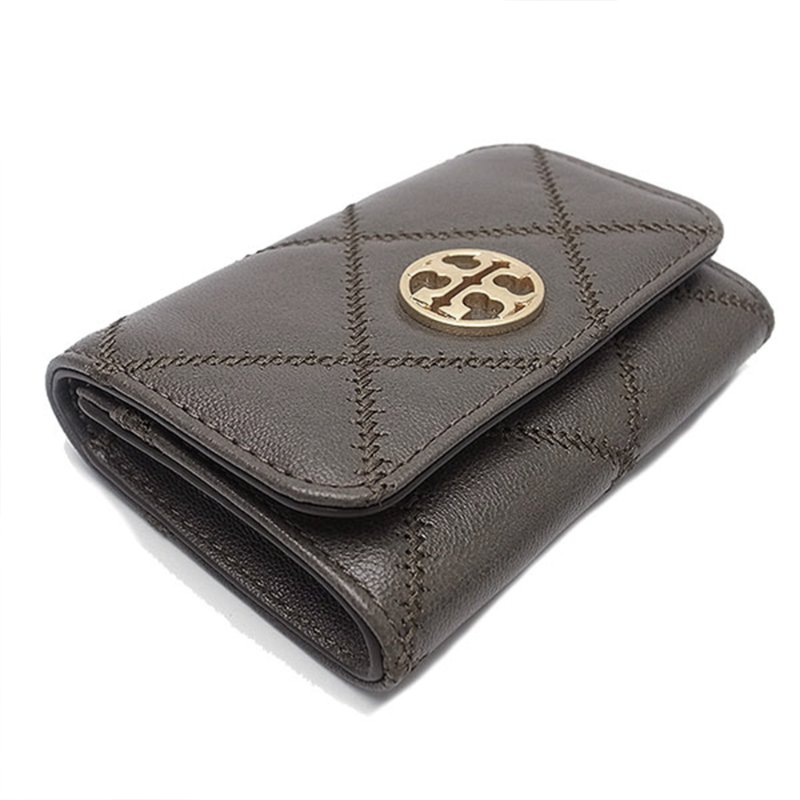 【TORY BURCH】菱格紋皮革零錢包-岩石灰-2