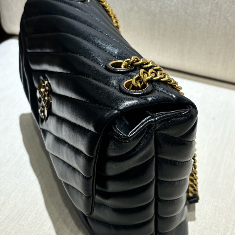 TORY BURCH Kira系列 大號 雙TLogo人字銜縫 翻蓋磁扣鏈條包單肩斜背包-3