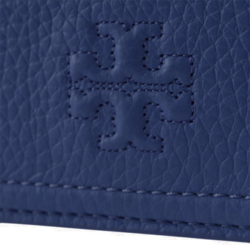 【TORY BURCH】雙T-LOGO素面皮革短夾-深藍-3