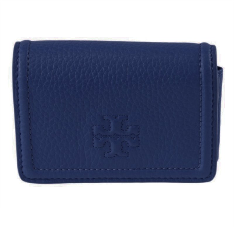 【TORY BURCH】雙T-LOGO素面皮革短夾-深藍-4