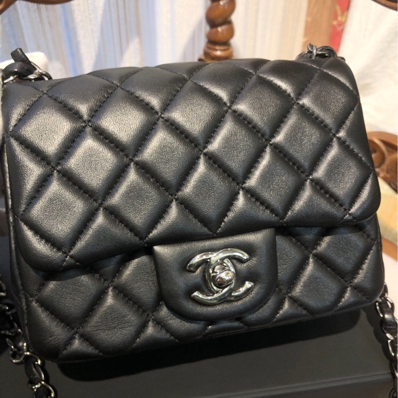 chanel 黑银 方胖子 链条包18开 单肩包-1