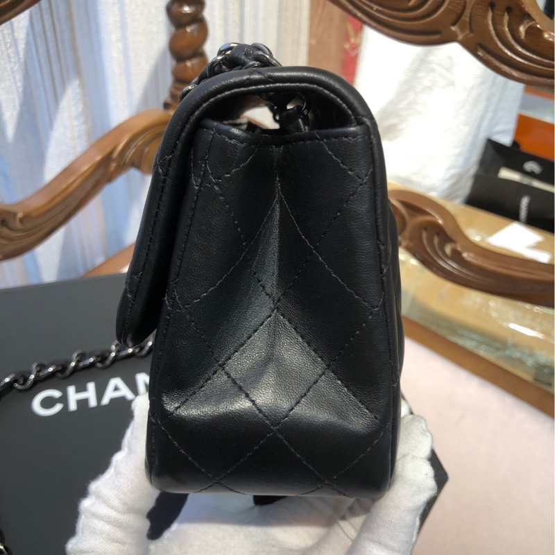 chanel 黑银 方胖子 链条包18开 单肩包-3