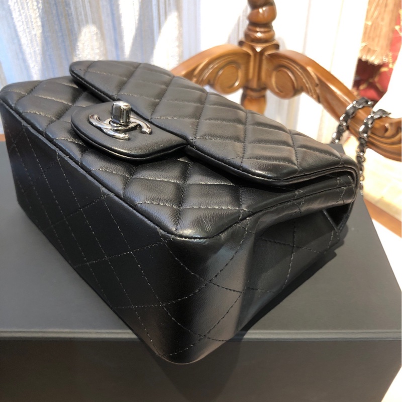 chanel 黑银 方胖子 链条包18开 单肩包-4