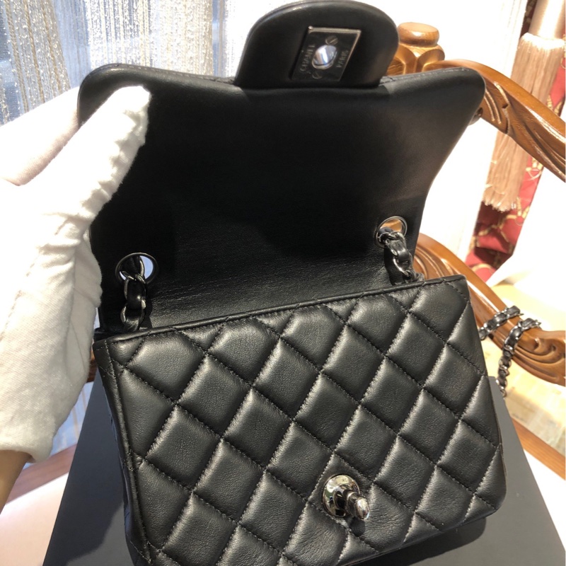chanel 黑银 方胖子 链条包18开 单肩包-7