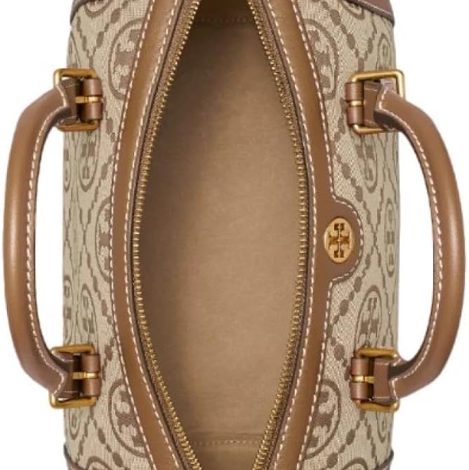 Tory Burch 織布拼接皮革波士頓包-卡其-2