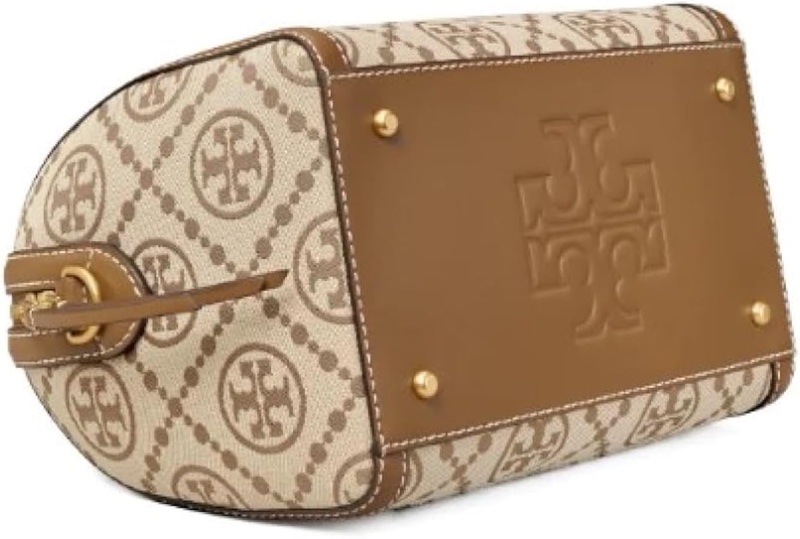 Tory Burch 織布拼接皮革波士頓包-卡其-3