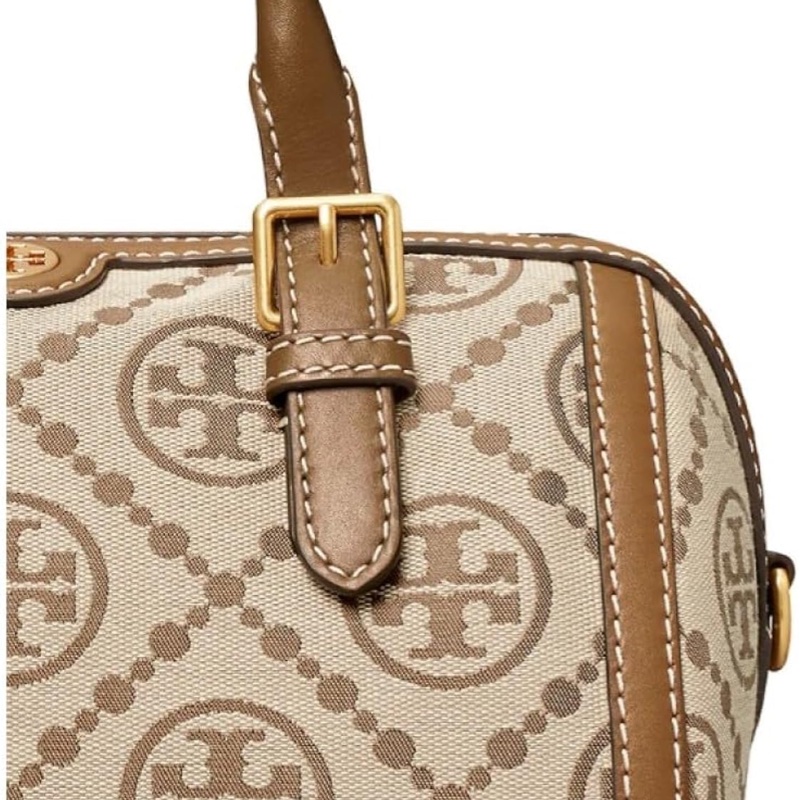 Tory Burch 織布拼接皮革波士頓包-卡其-4