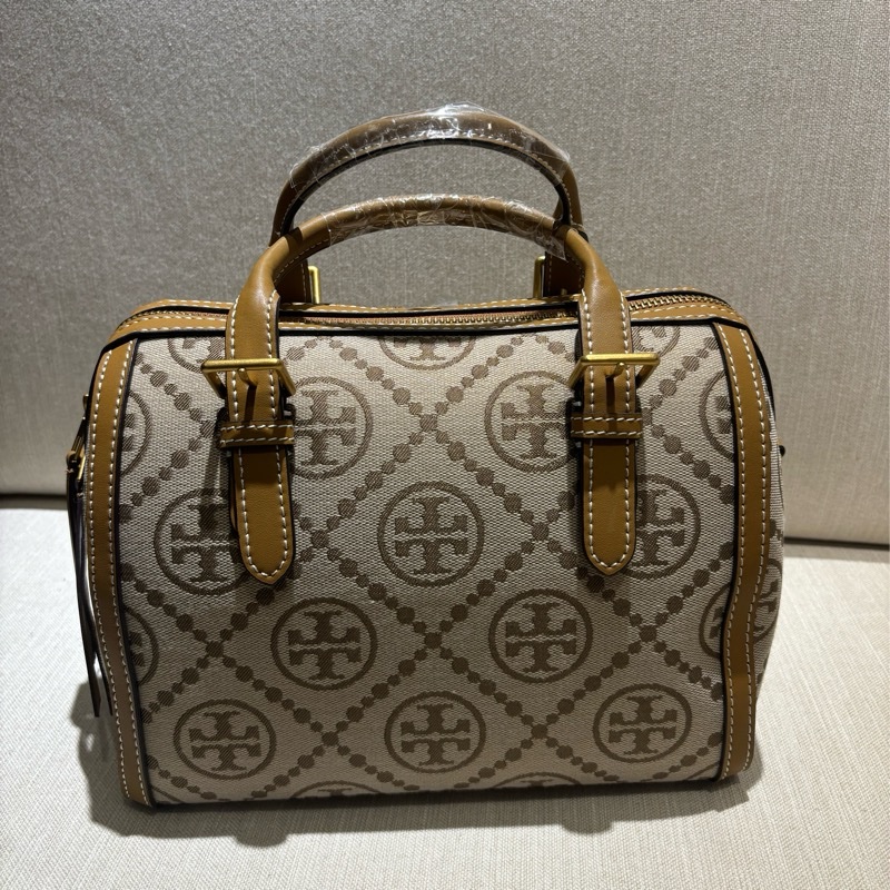 Tory Burch 織布拼接皮革波士頓包-卡其-6