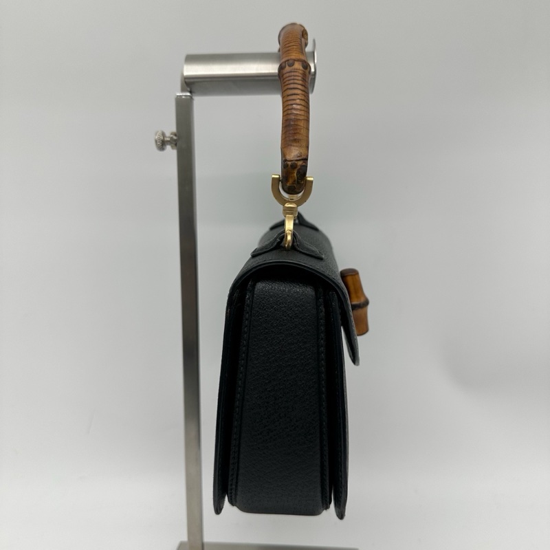 「JL精品代購」Gucci黑色牛皮竹節2way手提單肩包-5