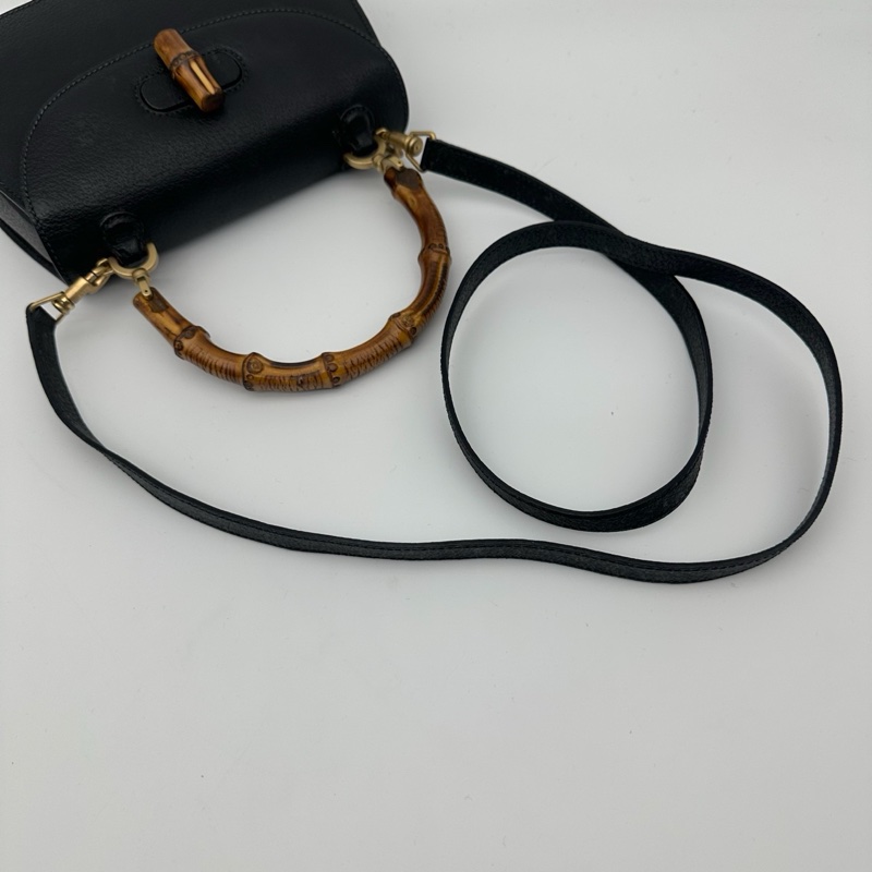 「JL精品代購」Gucci黑色牛皮竹節2way手提單肩包-11