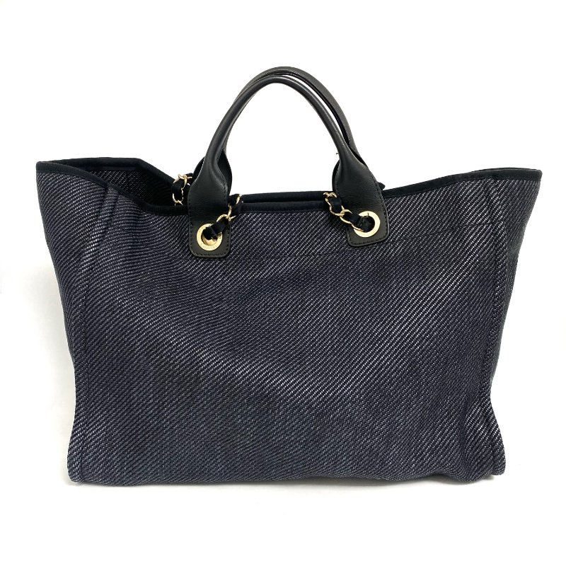 △ Chanel 香奈兒 Deauville Navy Canvas Raffia Gold Tone Metal Chain Tote Bag No.30 A66941 深藍色帆布 拉菲草金色金屬鏈條托特袋 No.30 A66941 -257018203-1