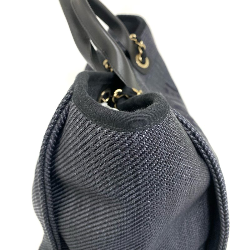 △ Chanel 香奈兒 Deauville Navy Canvas Raffia Gold Tone Metal Chain Tote Bag No.30 A66941 深藍色帆布 拉菲草金色金屬鏈條托特袋 No.30 A66941 -257018203-4