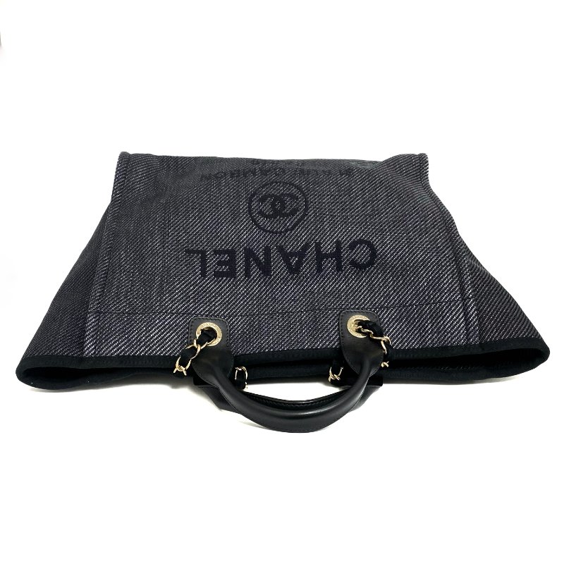 △ Chanel 香奈兒 Deauville Navy Canvas Raffia Gold Tone Metal Chain Tote Bag No.30 A66941 深藍色帆布 拉菲草金色金屬鏈條托特袋 No.30 A66941 -257018203-7