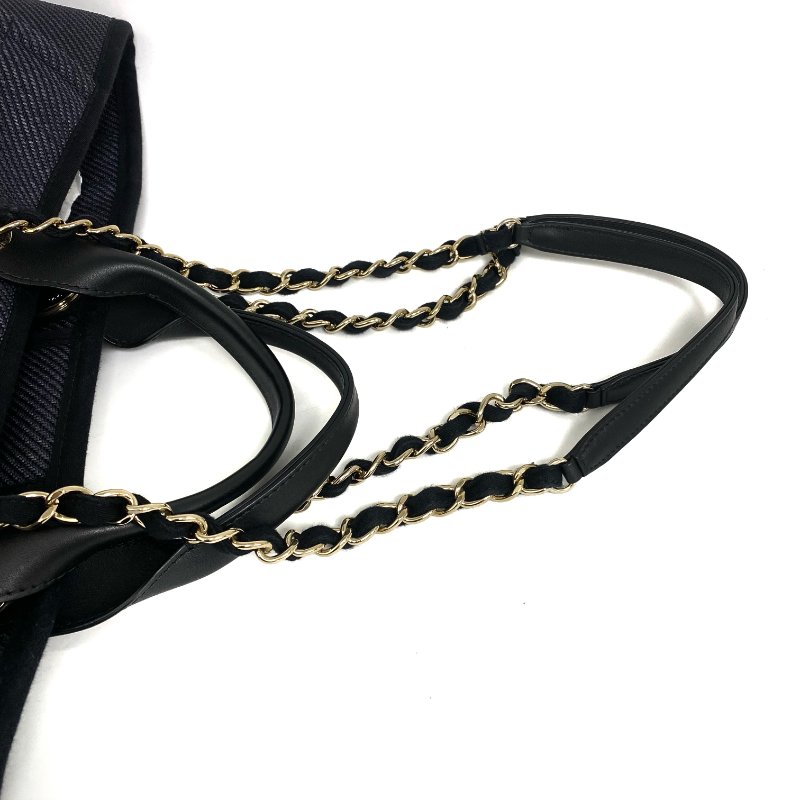 △ Chanel 香奈兒 Deauville Navy Canvas Raffia Gold Tone Metal Chain Tote Bag No.30 A66941 深藍色帆布 拉菲草金色金屬鏈條托特袋 No.30 A66941 -257018203-13
