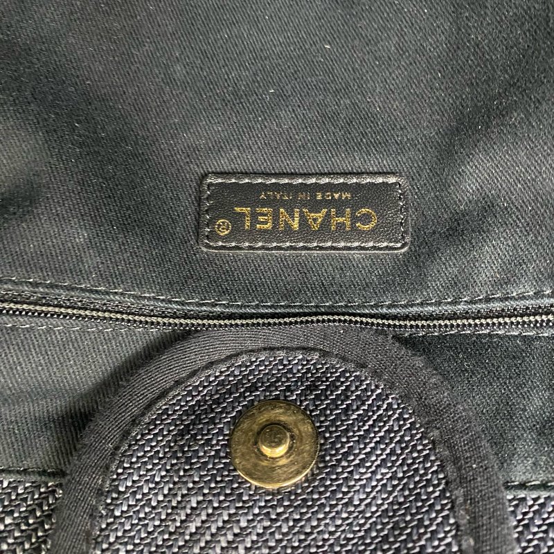 △ Chanel 香奈兒 Deauville Navy Canvas Raffia Gold Tone Metal Chain Tote Bag No.30 A66941 深藍色帆布 拉菲草金色金屬鏈條托特袋 No.30 A66941 -257018203-16