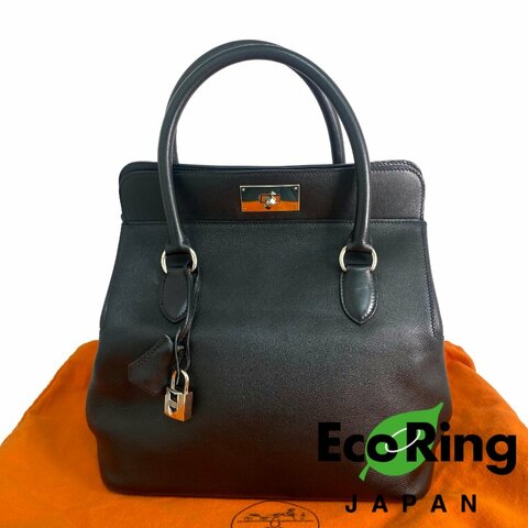 △ Hermes 愛馬仕 Black Swift Calfskin Palladium Plated Metal Tool Box 26 2 Way Bag Stamp [O] 黑色滑面小牛皮鍍鈀金屬兩用袋[O]刻 - 257018813