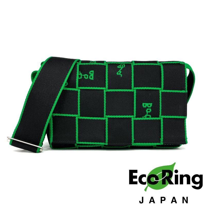 ☆Bottega Veneta寶緹嘉 Cassette Black Green Canvas Shoulder Bag 黑色綠色帆布肩背袋 - 257019039-0