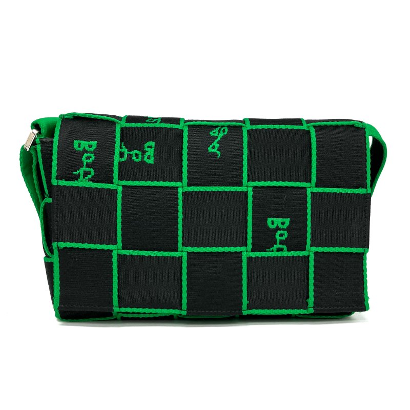 ☆Bottega Veneta寶緹嘉 Cassette Black Green Canvas Shoulder Bag 黑色綠色帆布肩背袋 - 257019039-1