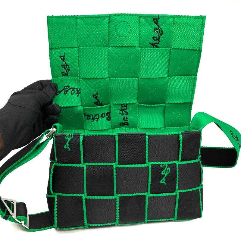 ☆Bottega Veneta寶緹嘉 Cassette Black Green Canvas Shoulder Bag 黑色綠色帆布肩背袋 - 257019039-14