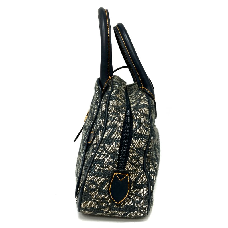 ☆ Christian Dior 迪奧 Navy And Beige Canvas Vintage Trotter Double Saddle Hand Bag 深藍色和淺褐色帆布手袋 - 257019148-4