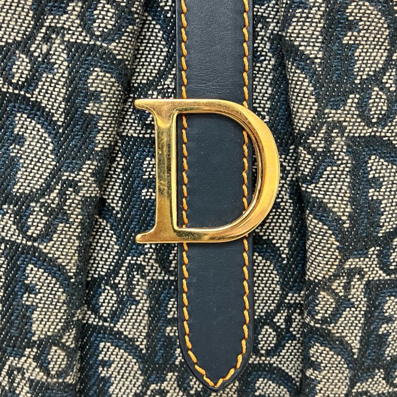☆ Christian Dior 迪奧 Navy And Beige Canvas Vintage Trotter Double Saddle Hand Bag 深藍色和淺褐色帆布手袋 - 257019148-5