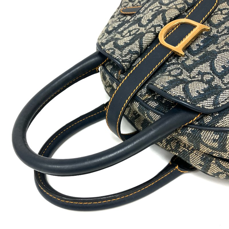 ☆ Christian Dior 迪奧 Navy And Beige Canvas Vintage Trotter Double Saddle Hand Bag 深藍色和淺褐色帆布手袋 - 257019148-10