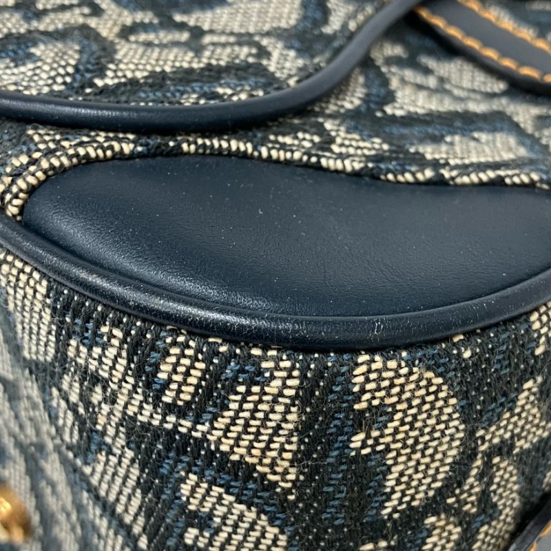 ☆ Christian Dior 迪奧 Navy And Beige Canvas Vintage Trotter Double Saddle Hand Bag 深藍色和淺褐色帆布手袋 - 257019148-12