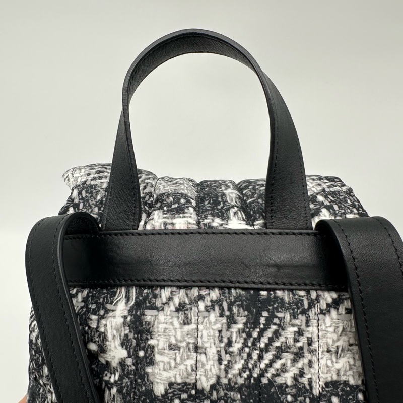 「JL精品代購」香奈兒黑白格纹尼龍仿毛呢質感双肩包-11