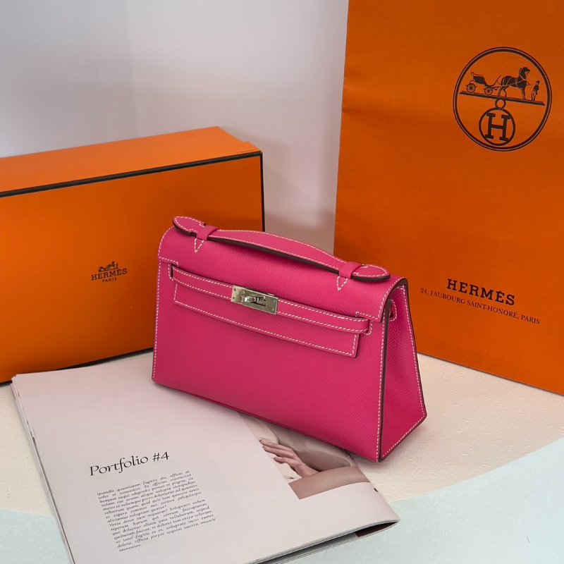 HERMES Mini kelly - 糖果粉銀 🅀-3