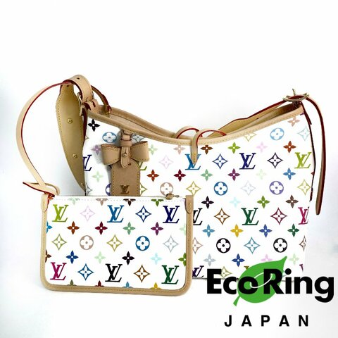 △ Louis Vuitton 路易威登 White And Beige Coated Canvas Monogram LV x TM Carry All PM Shoulder Bag M13661 白色和淺褐色塗層帆布經典老花村上隆聯名肩背袋 - 257017582