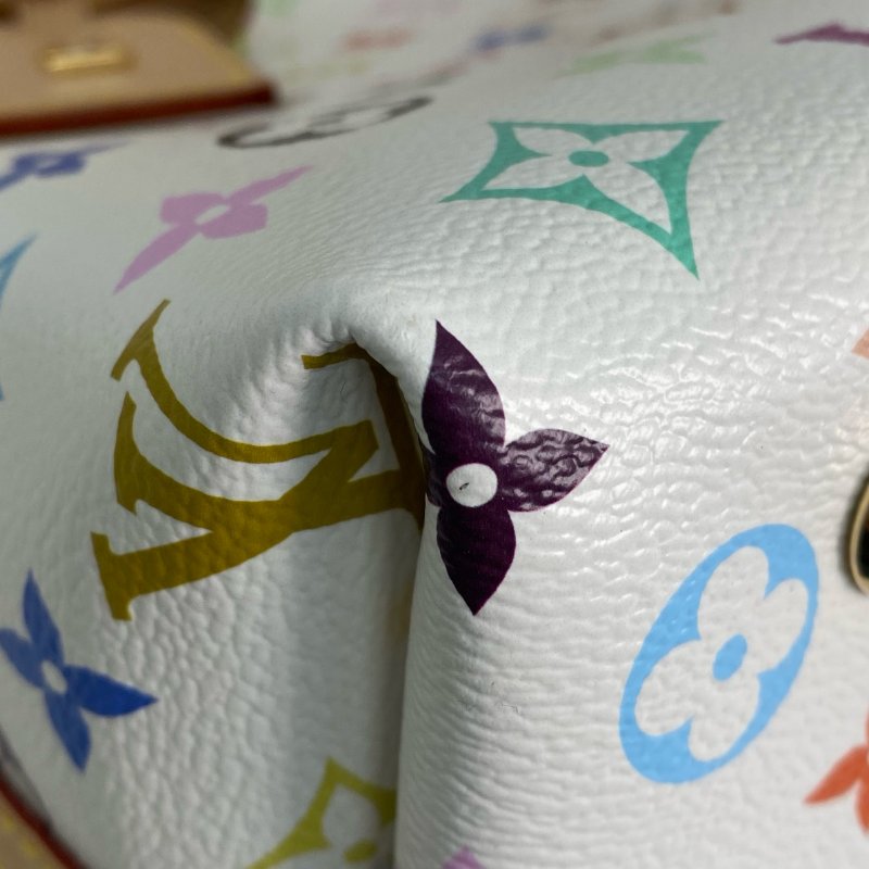 △ Louis Vuitton 路易威登 White And Beige Coated Canvas Monogram LV x TM Carry All PM Shoulder Bag M13661 白色和淺褐色塗層帆布經典老花村上隆聯名肩背袋 - 257017582-6