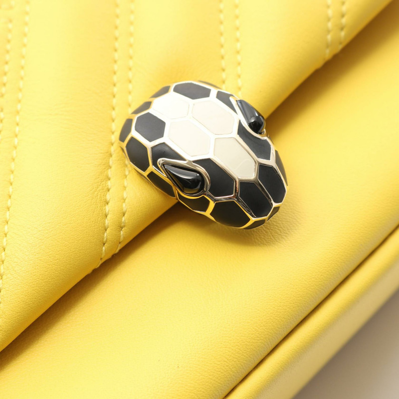 寶格麗 Serpenti Cabochon 鏈條單肩斜背包,黃色皮革,二手女款-4