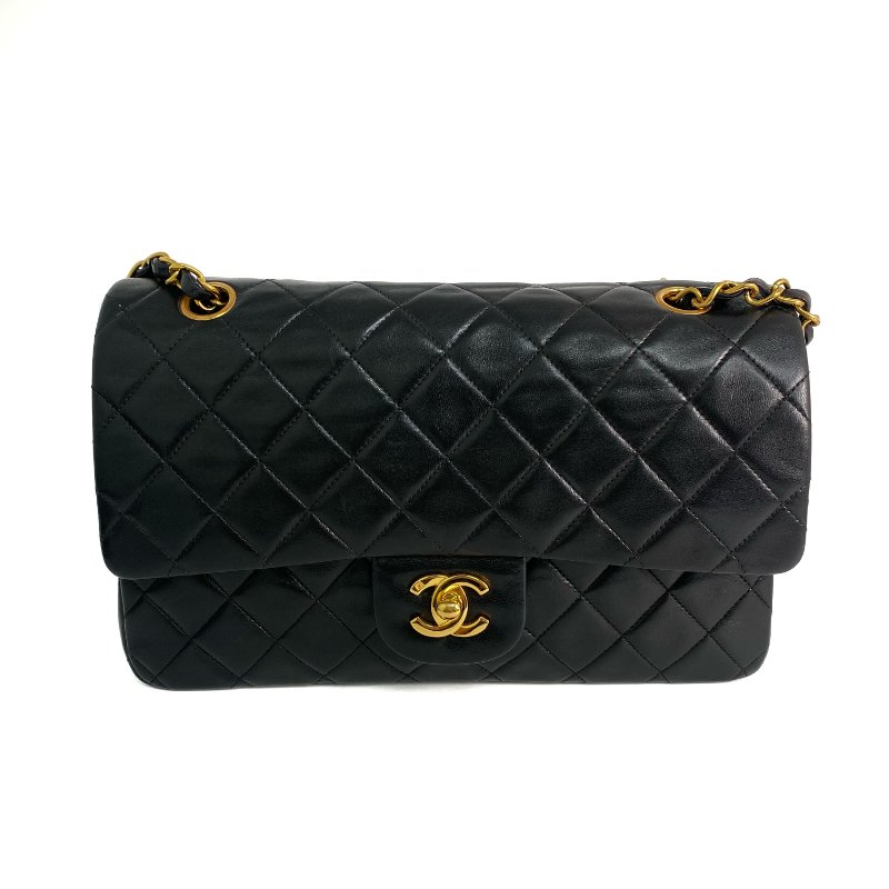 △ Chanel 香奈兒 CF25 Black Lambskin Gold Tone Metal Double Flap Vintage Chain Shoulder Bag No.3 黑色小羊皮金色金屬復古鏈條肩背袋No.3 -257019112-1