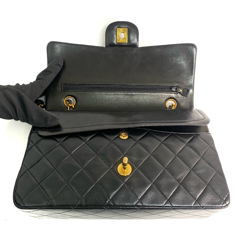 △ Chanel 香奈兒 CF25 Black Lambskin Gold Tone Metal Double Flap Vintage Chain Shoulder Bag No.3 黑色小羊皮金色金屬復古鏈條肩背袋No.3 -257019112-15