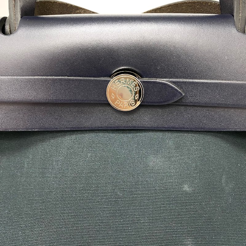 △ Hermes 愛馬仕 Herbag 31 Deep Green, Navy Canvas Calfskin Palladium-plated Hardware 2Way Bag Stamp Z 深綠色, 深藍色帆布小牛皮銀扣兩用袋 Z刻 -257019161-7